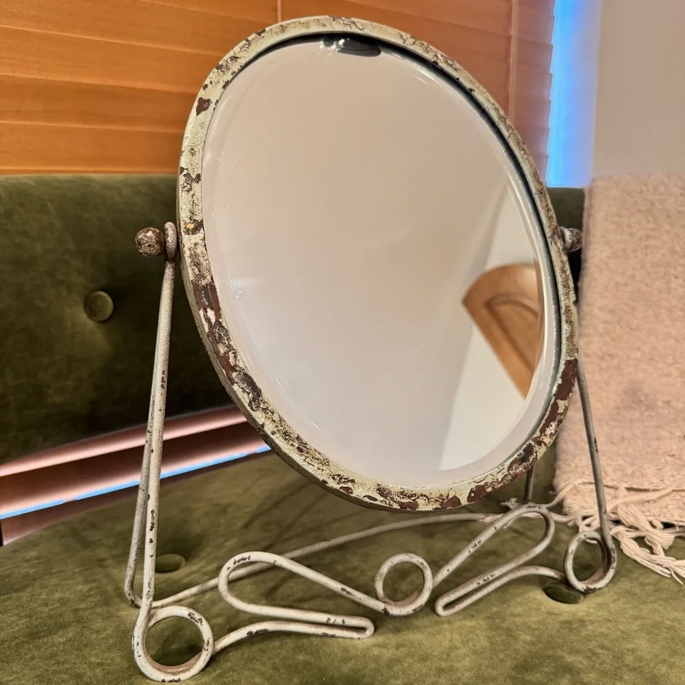Anthropologie Vintage-Style Oval Mirror in Cream and Green